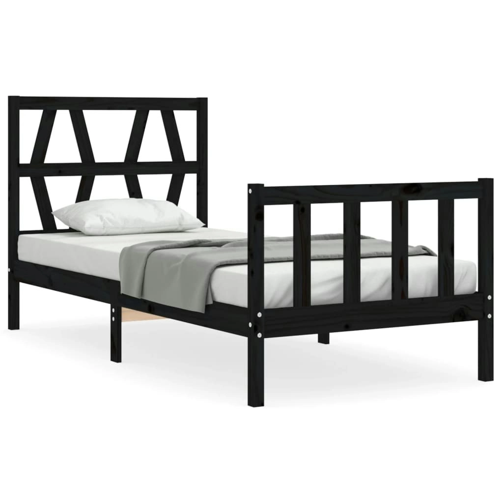 Bed Frame with Headboard Black 92x187 cm Single Size Solid Wood 3192460