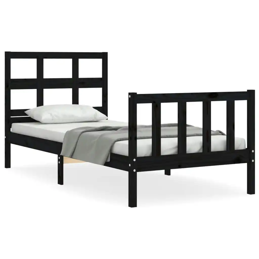 Bed Frame with Headboard Black 92x187 cm Single Size Solid Wood 3192980