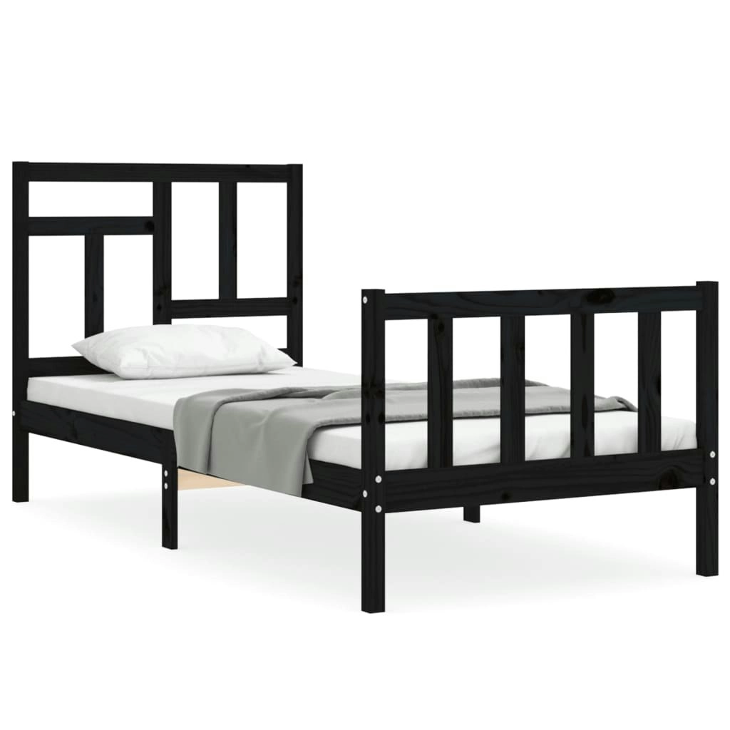 Bed Frame with Headboard Black 92x187 cm Single Size Solid Wood 3193110