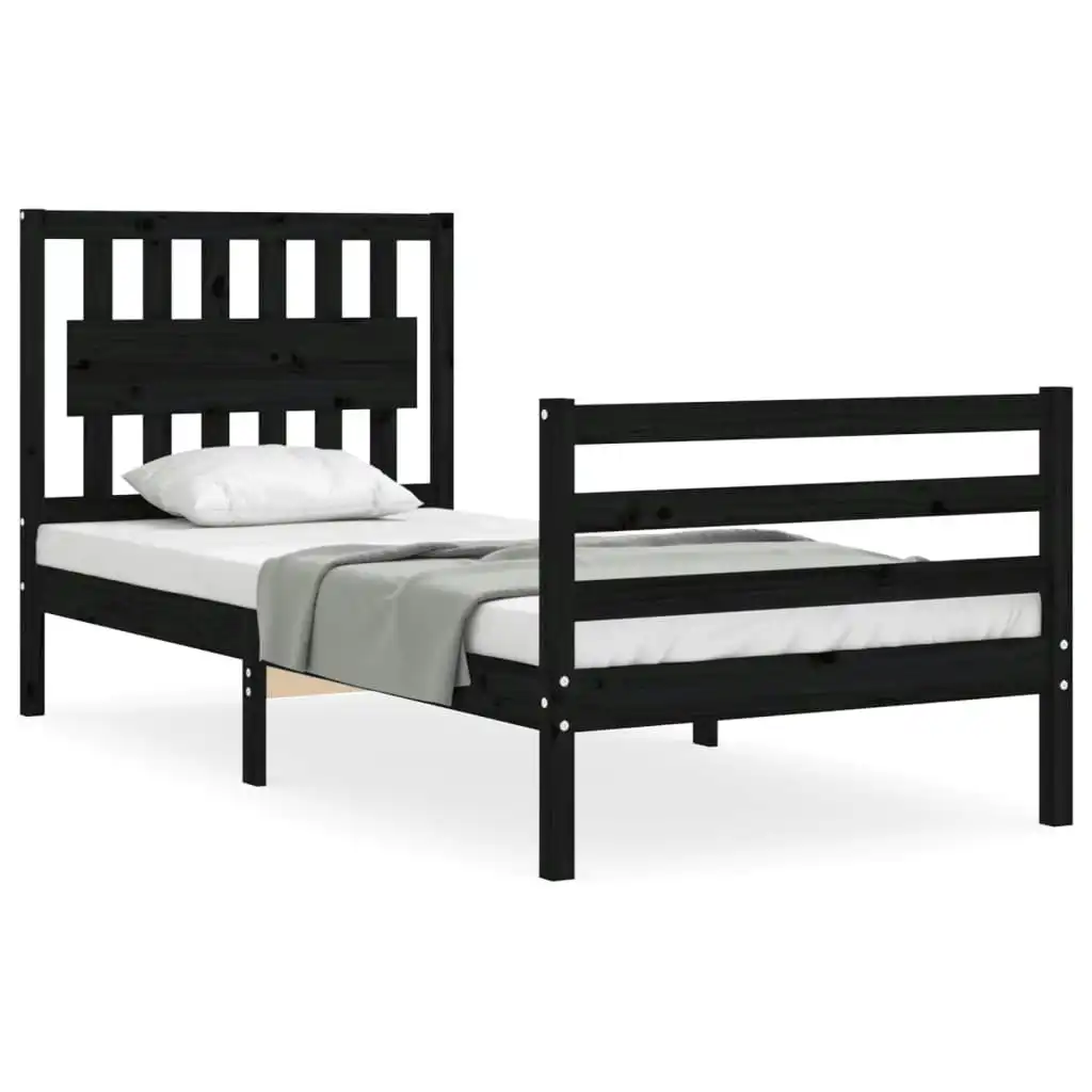 Bed Frame with Headboard Black 92x187 cm Single Size Solid Wood 3194280