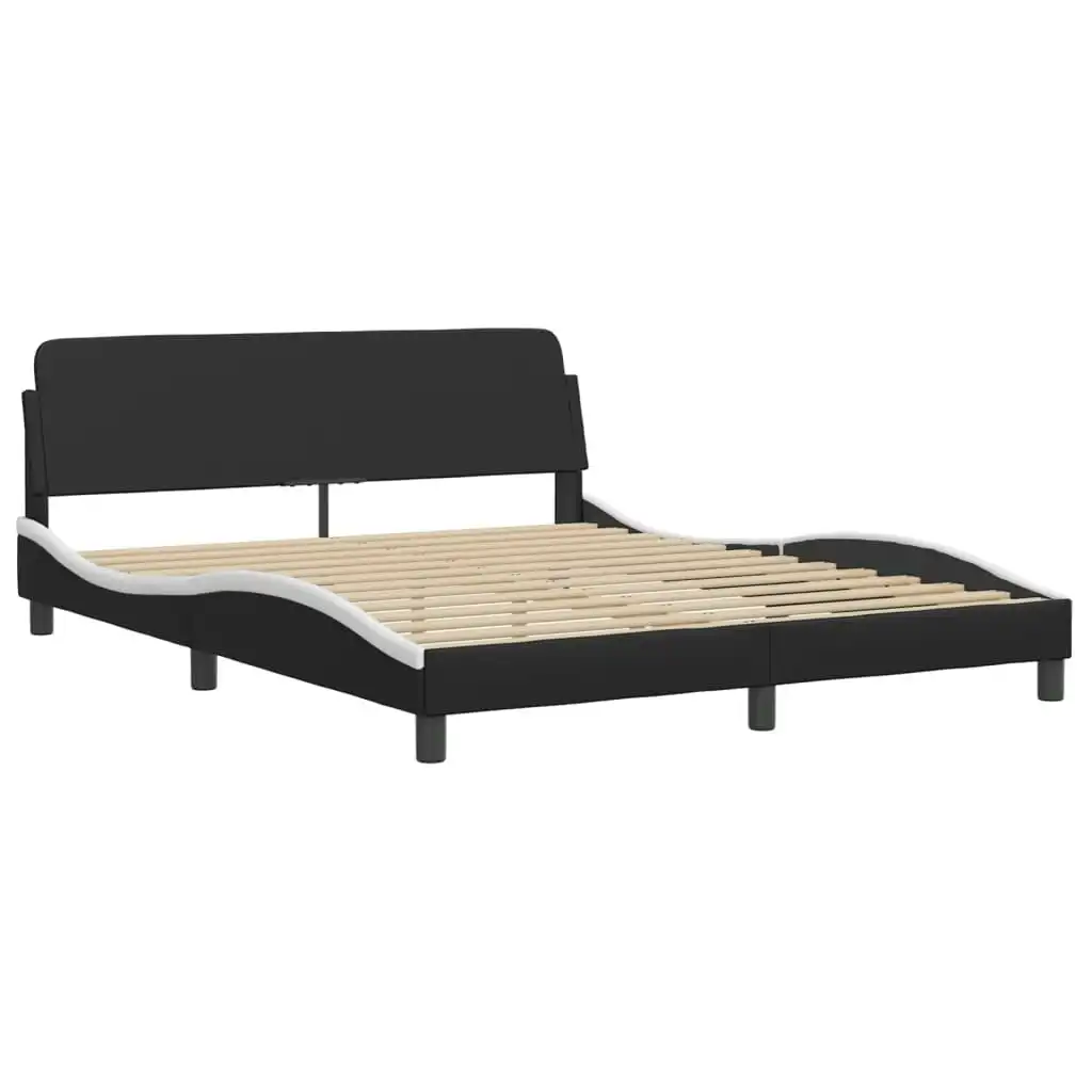 Bed Frame with Headboard Black and White 152x203 cm Faux Leather 373296