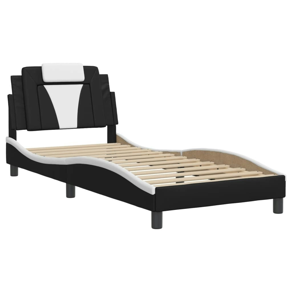 Bed Frame with Headboard Black and White 90x190 cm Faux Leather 3208265