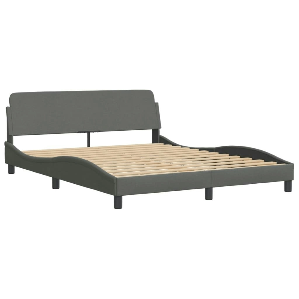 Bed Frame with Headboard Dark Grey 152x203 cm Fabric 373289