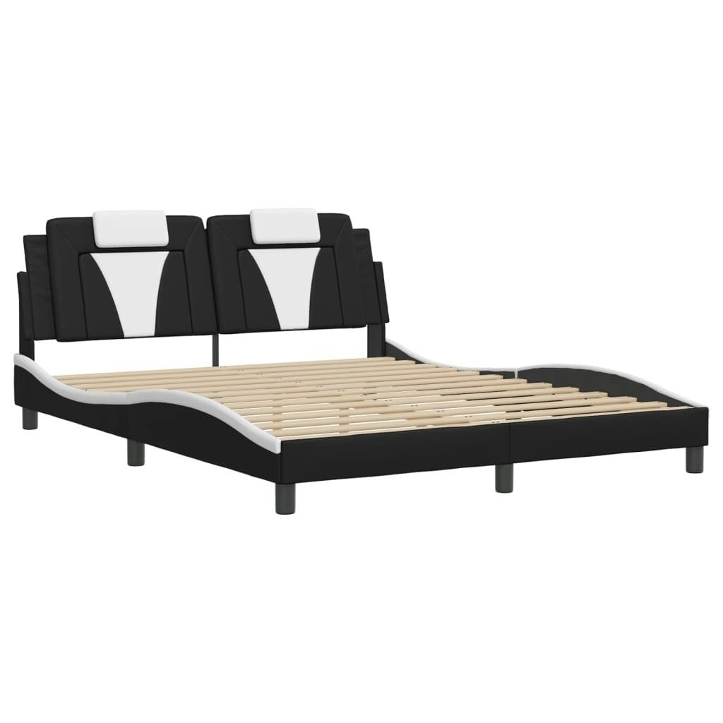 Bed Frame with Headboard Black and White 152x203 cm Faux Leather 3208271