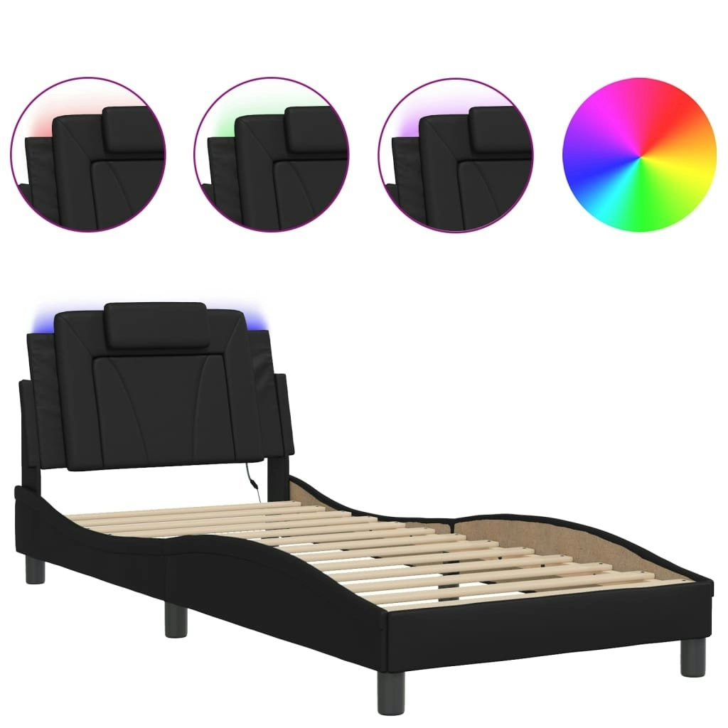 Bed Frame with LED Light Black 90x190 cm Faux Leather 3214190