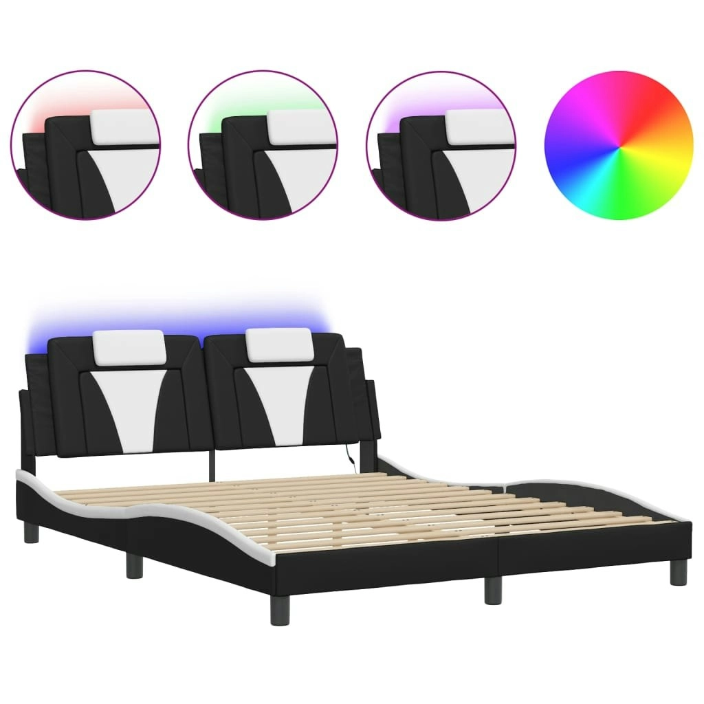 Bed Frame with LED without Mattress Black and White 152x203 cm Queen 3214197