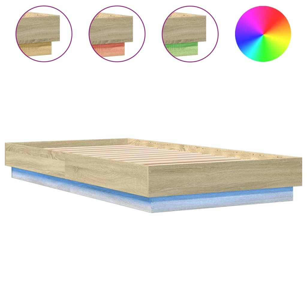 Bed Frame without Mattress with LED Lights Sonoma Oak 90x190 cm 839541