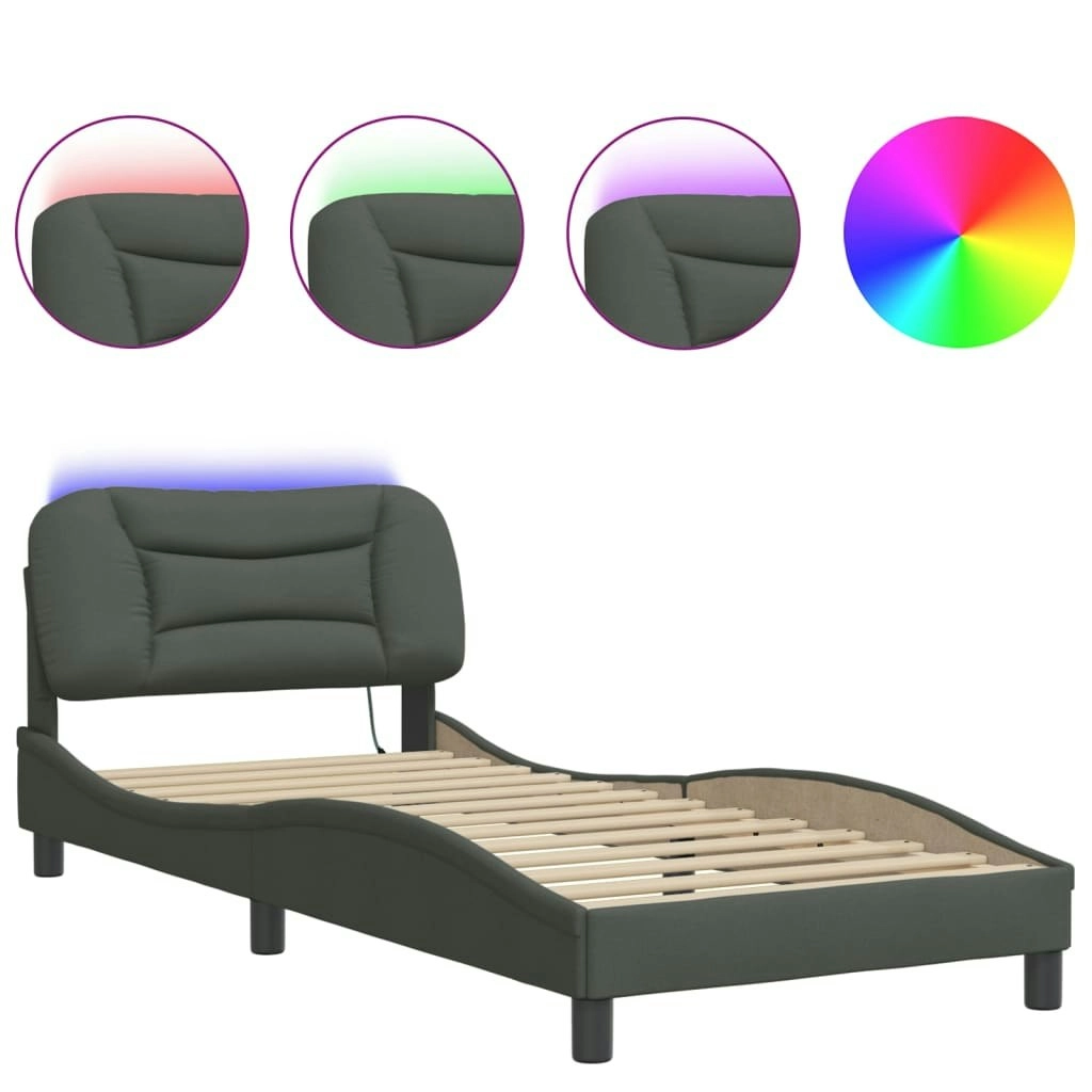 Bed Frame with LED Lights Dark Grey 90x190 cm Fabric 3213670