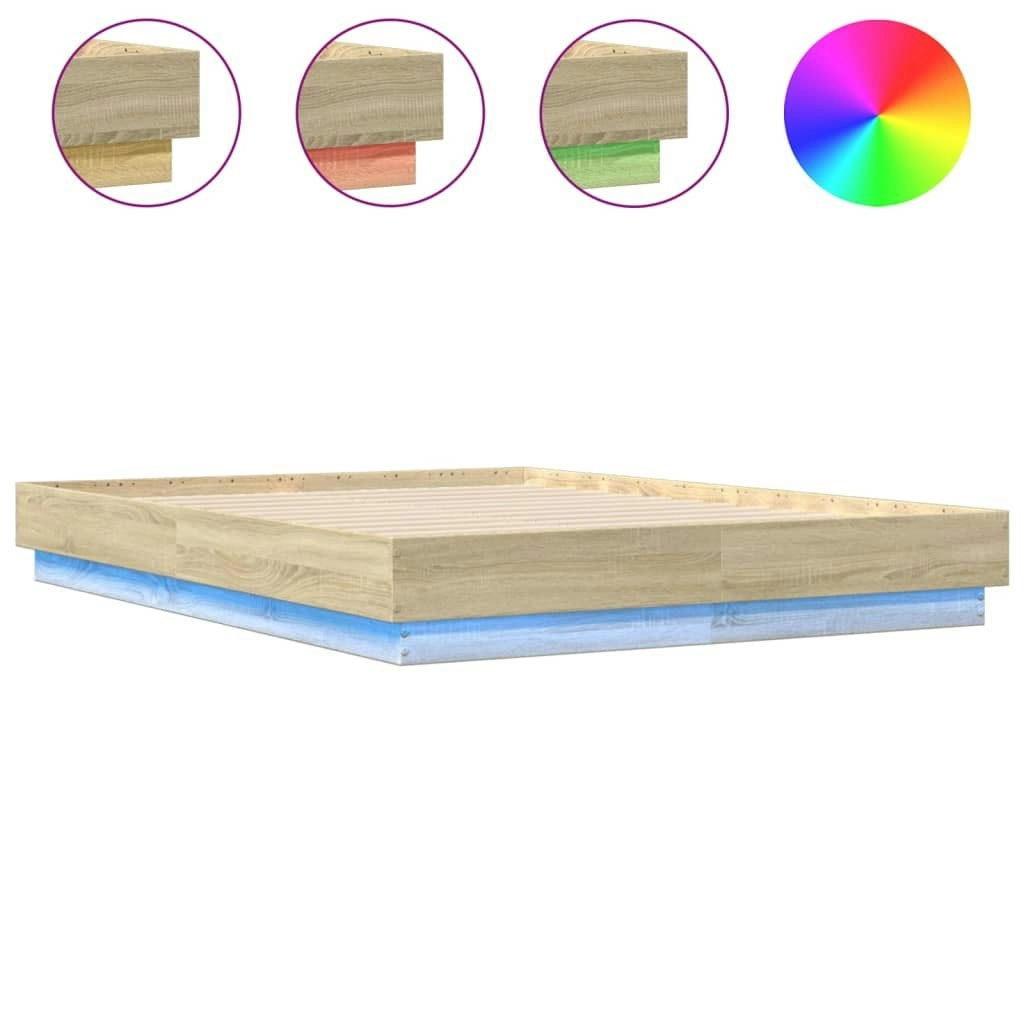 Bed Frame with LED without Mattress Sonoma Oak 135x190 cm 3209816