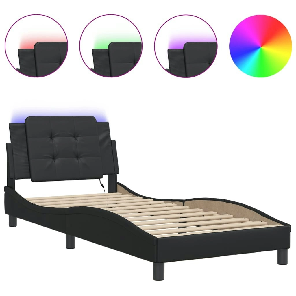 Bed Frame with LED Light Black 90x190 cm Faux Leather 3214200