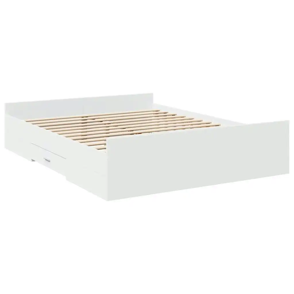 Bed Frame with Drawers White 150x200 cm Engineered Wood 3280286