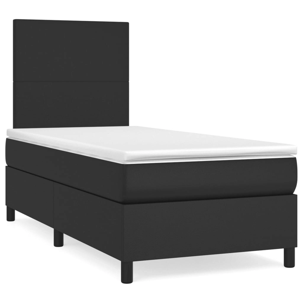 Box Spring Bed with Mattress Black 106x203 cm King Single Size Faux Leather 3145083