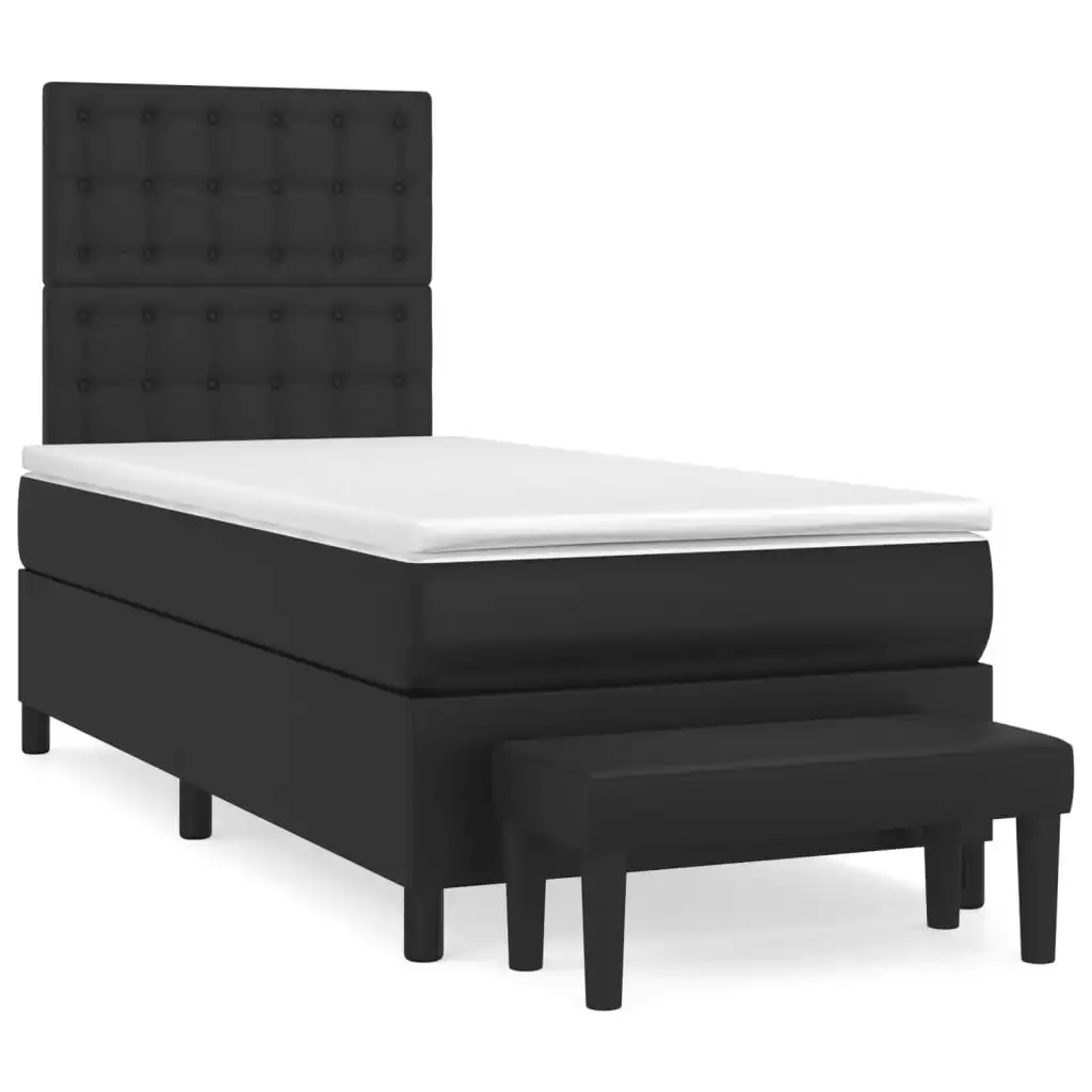 Box Spring Bed with Mattress Black 106x203 cm King Single Size Faux Leather 3145344