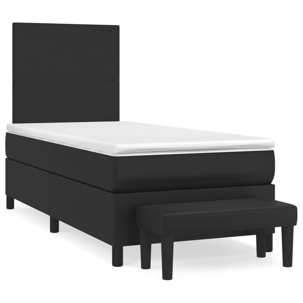 Box Spring Bed with Mattress Black 106x203 cm King Single Size Faux Leather 3145338