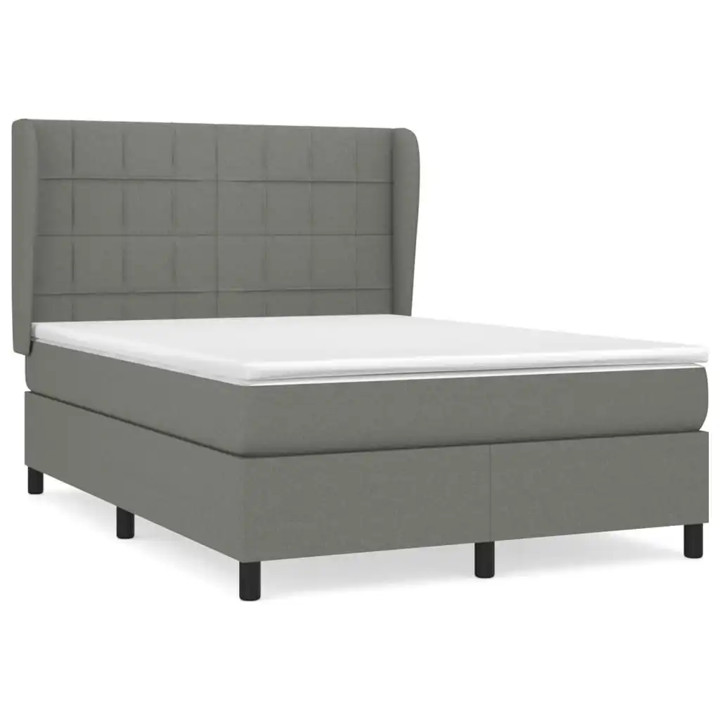 Box Spring Bed with Mattress Dark Grey 137x187 cm Double Size Fabric 3145117