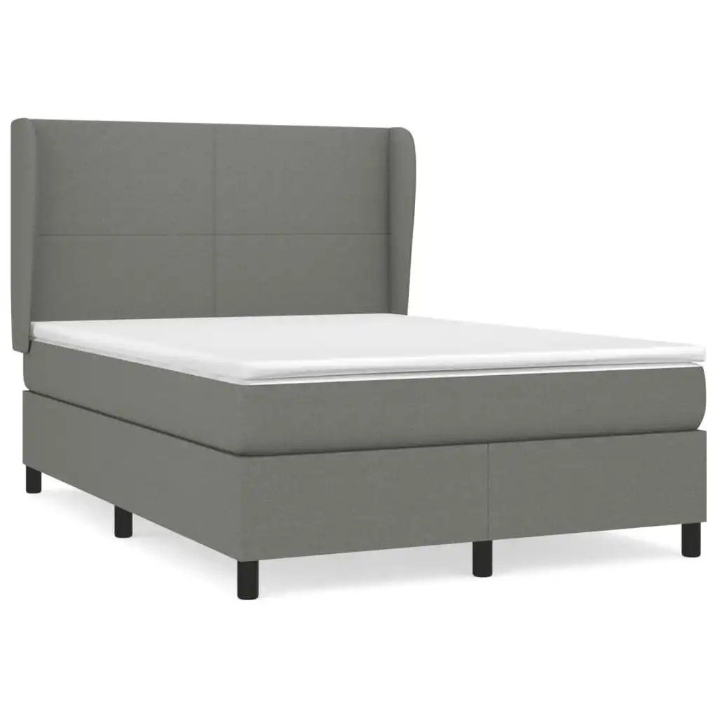 Box Spring Bed with Mattress Dark Grey 137x187 cm Double Size Fabric 3145111