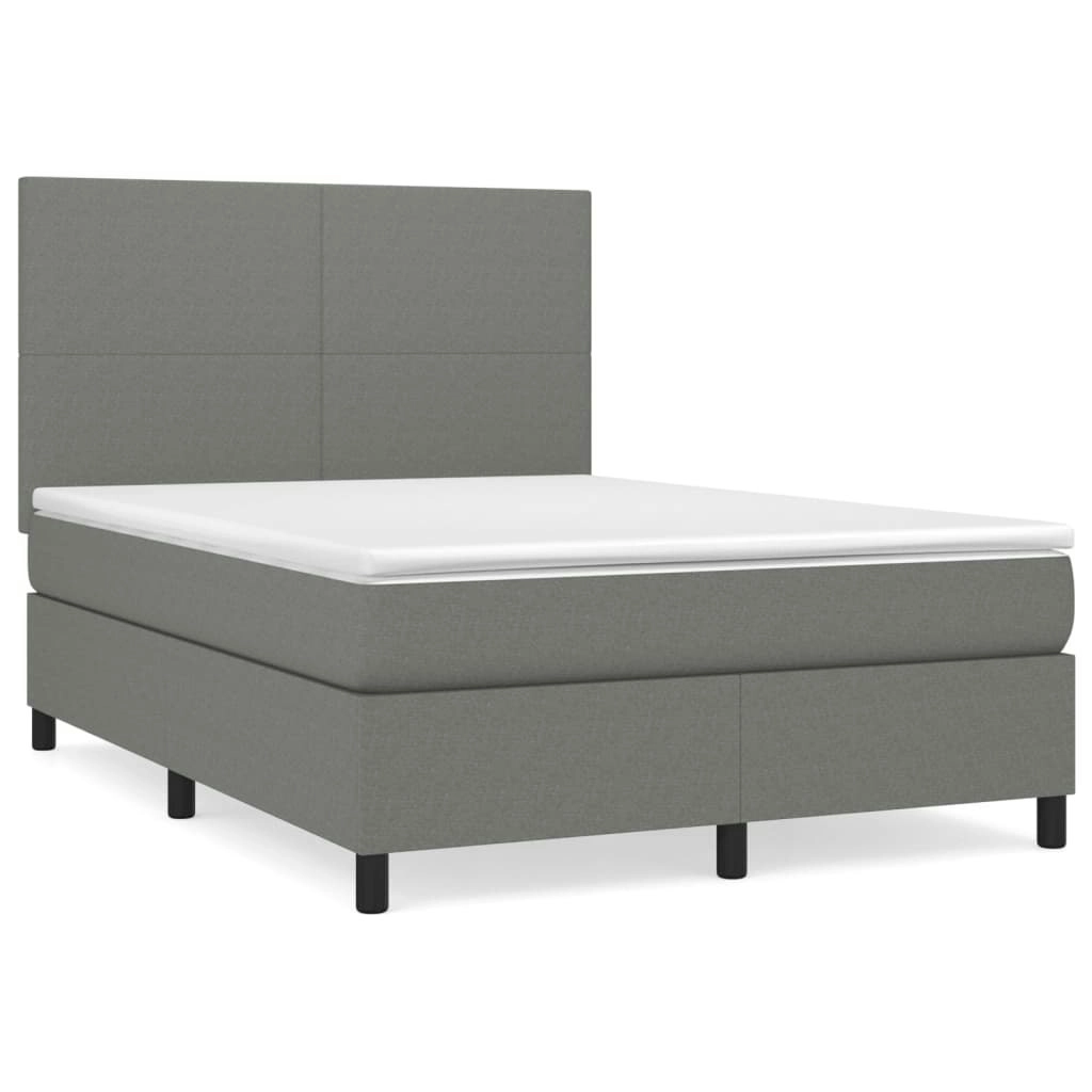 Box Spring Bed with Mattress Dark Grey 137x187 cm Double Size Fabric 3145060