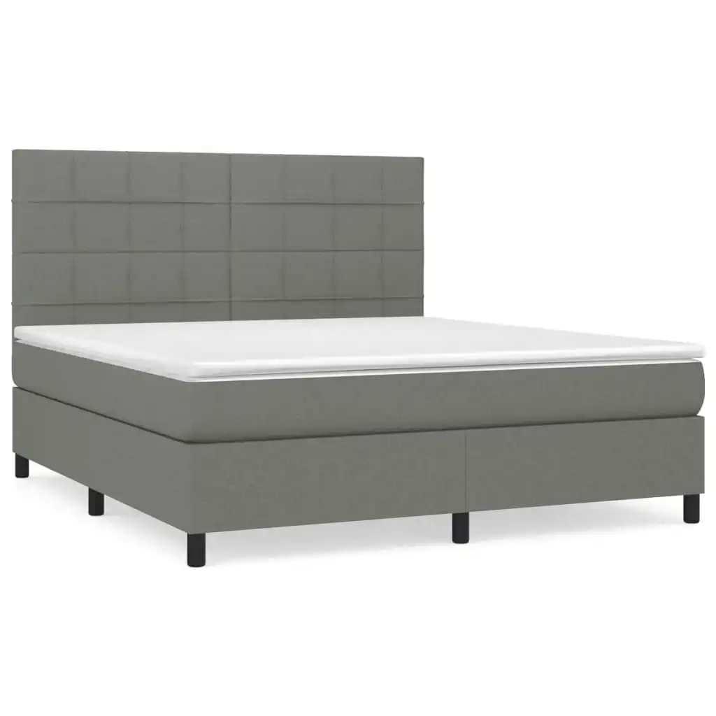 Box Spring Bed with Mattress Dark Grey 153x203 cm Queen Size Fabric 3145067