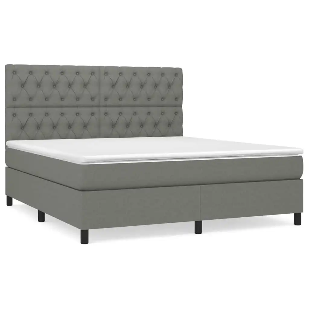 Box Spring Bed with Mattress Dark Grey 153x203 cm Queen Size Fabric 3145076