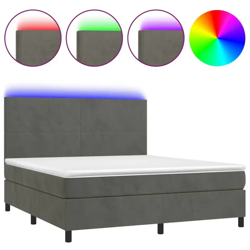 Box Spring Bed with Mattress&LED Dark Grey 153x203 cm Queen Size Velvet 3145244