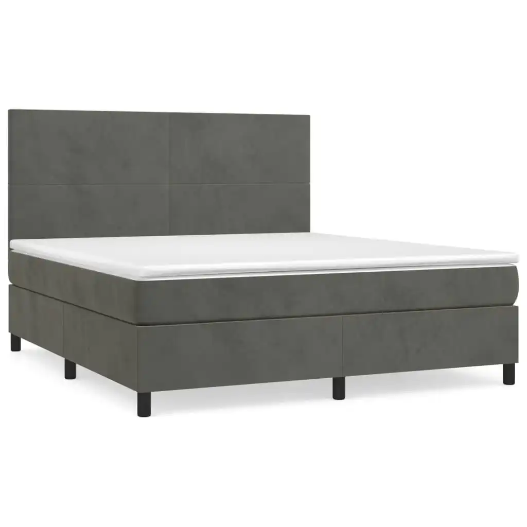 Box Spring Bed with Mattress Dark Grey 153x203 cm Queen Size Velvet 3145091