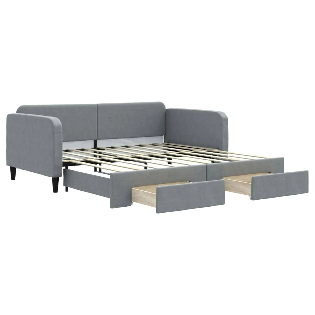 Daybed with Trundle and Drawers Light Grey 92x187 cm Single Size Fabric 3196862