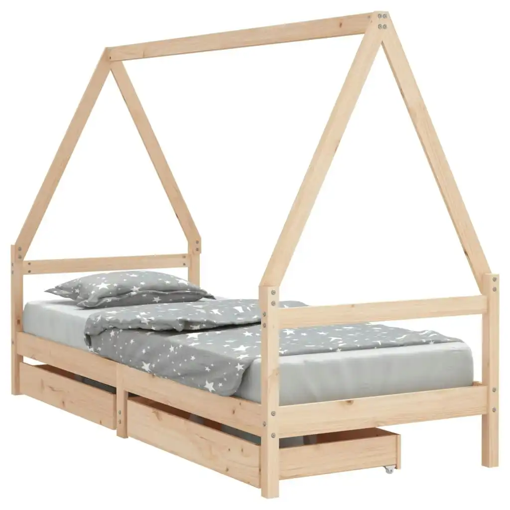 Kids Bed Frame with Drawers 90x190 cm Solid Wood Pine 834477