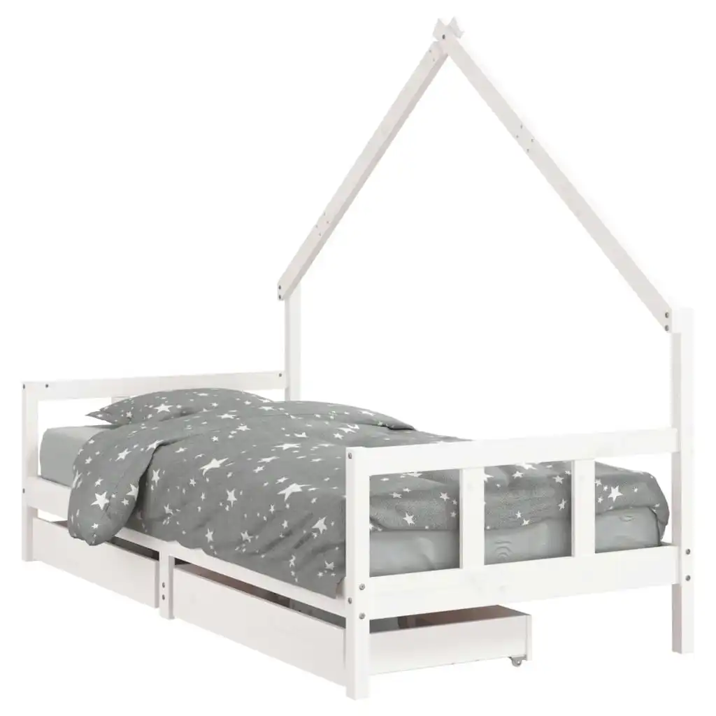 Kids Bed Frame with Drawers White 90x190 cm Solid Wood Pine 834547