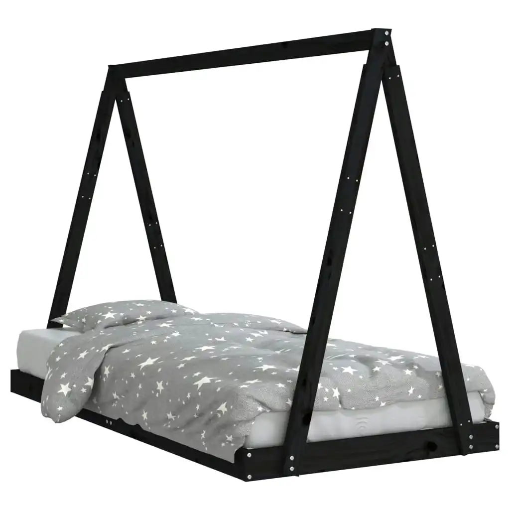 Kids Bed Frame Black 90x190 cm Solid Wood Pine 834533