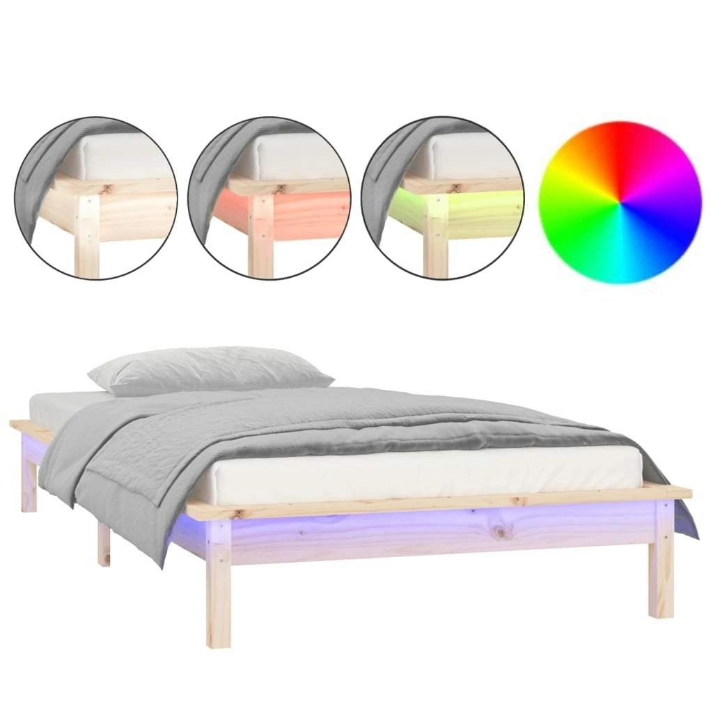 LED Bed Frame without Mattress 90x190 cm Solid Wood 820636