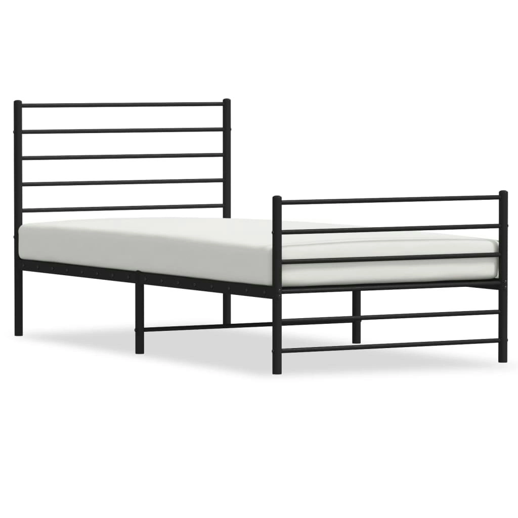 Metal Bed Frame with Headboard and Footboard Black 106x203 cm King Single Size 352333