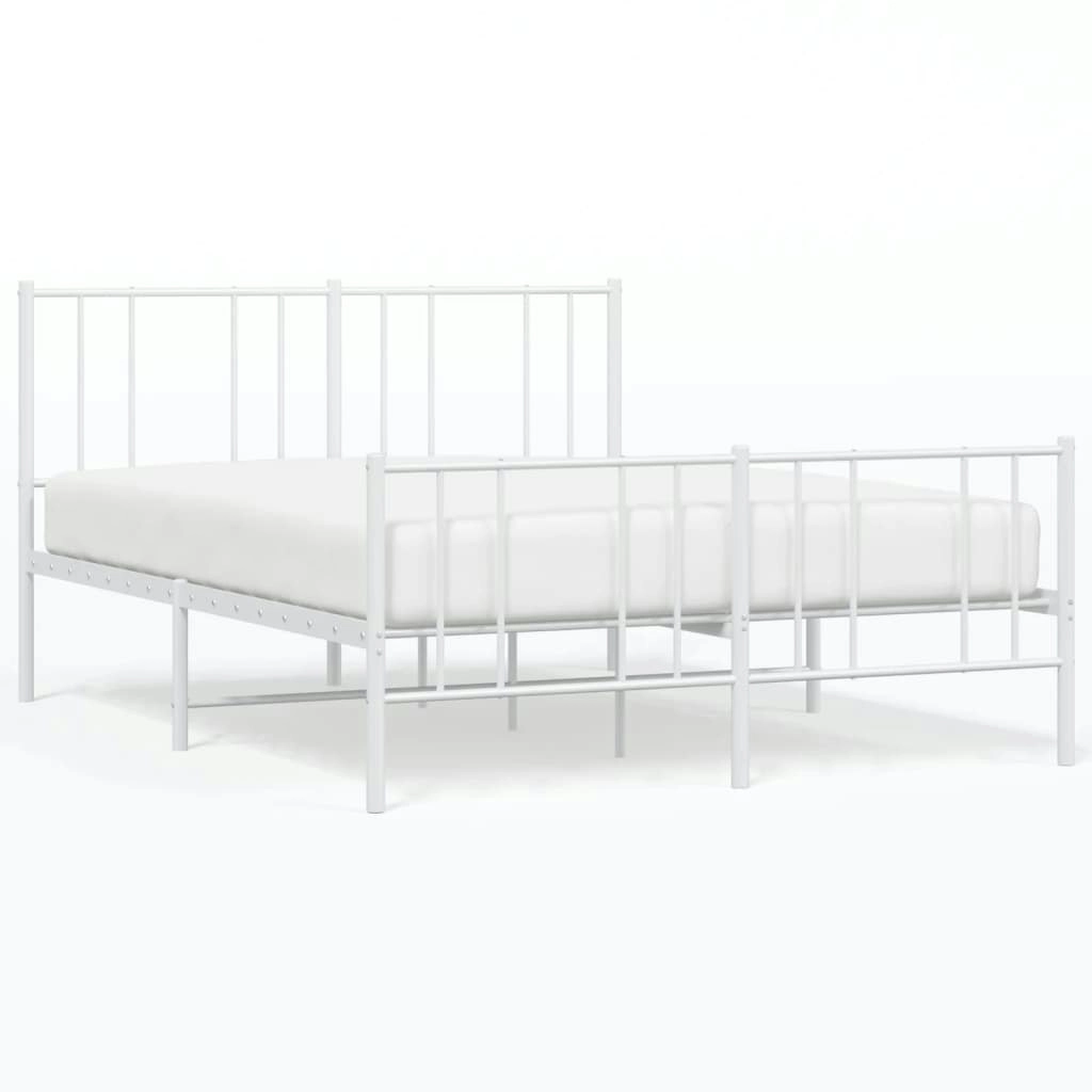 Metal Bed Frame with Headboard and Footboard White 153x203 cm Queen Size 352549