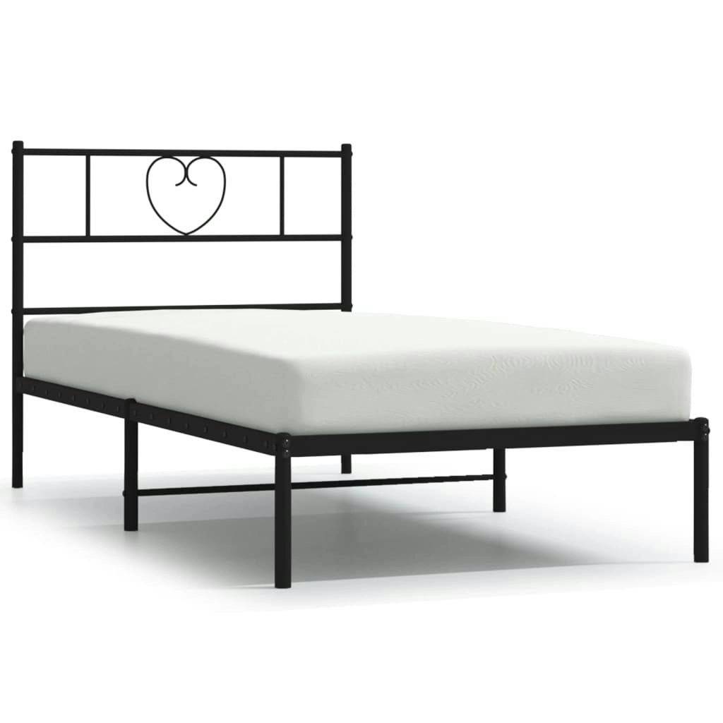 Metal Bed Frame with Headboard Black 107x203 cm 355459