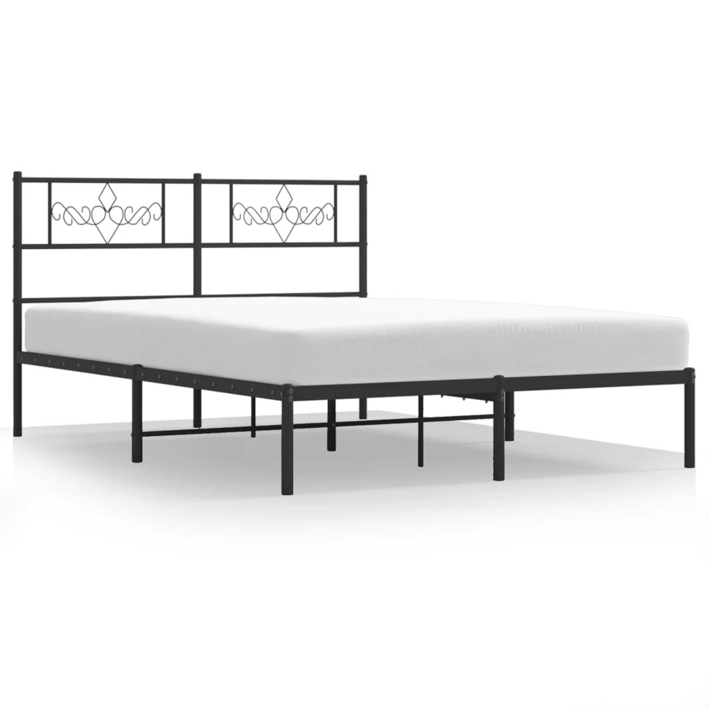 Metal Bed Frame with Headboard Black 135x190 cm 355266