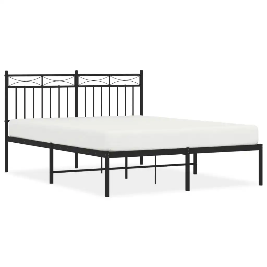 Metal Bed Frame with Headboard Black 135x190 cm 373690