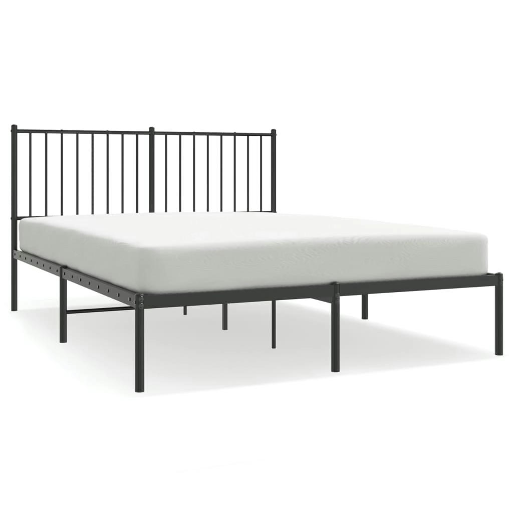 Metal Bed Frame with Headboard Black 137x187 cm Double Size 350863