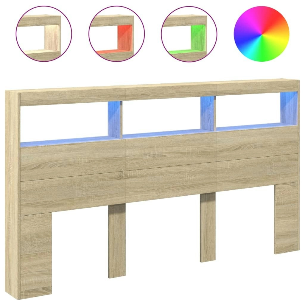 Headboard Cabinet with LED Sonoma Oak 180x17x102 cm 839212