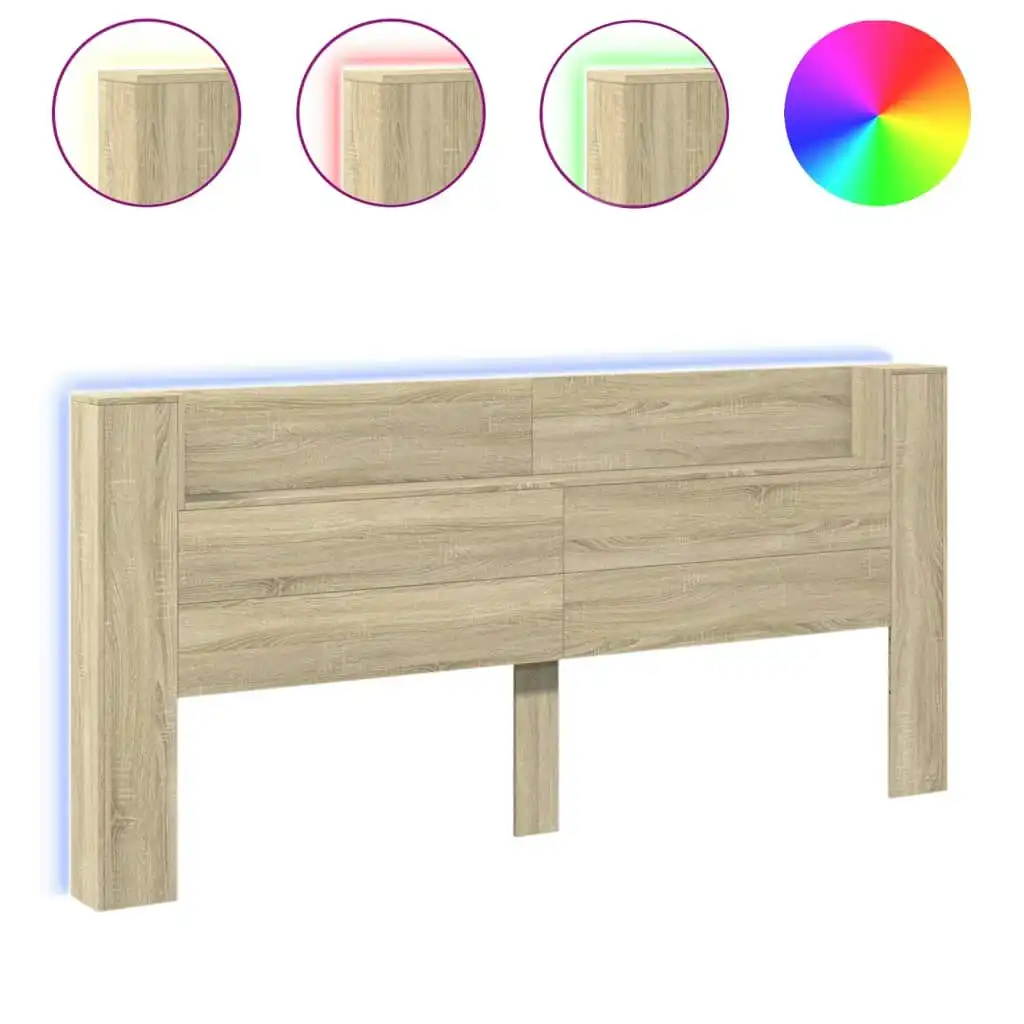 Headboard Cabinet with LED Sonoma Oak 220x16.5x103.5 cm 839275