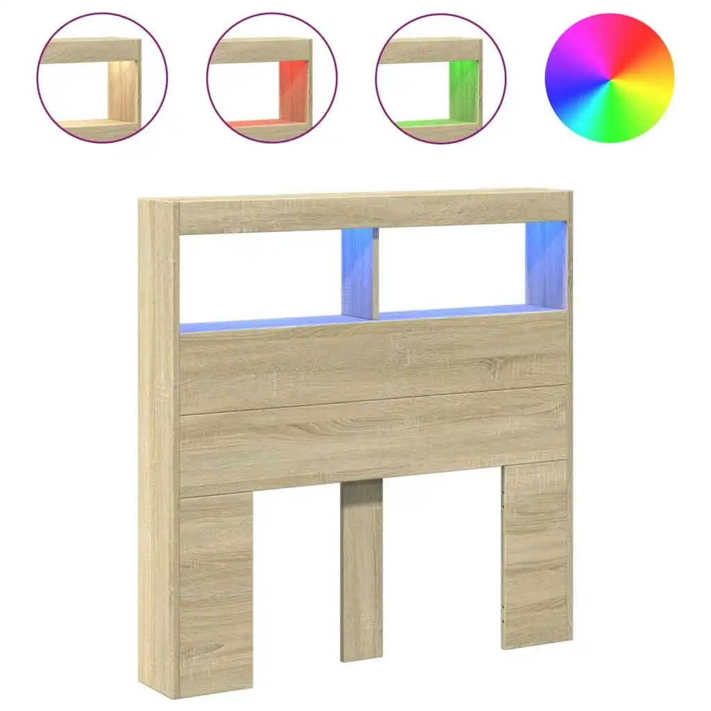 Headboard Cabinet with LED Sonoma Oak 100x17x102 cm 839184