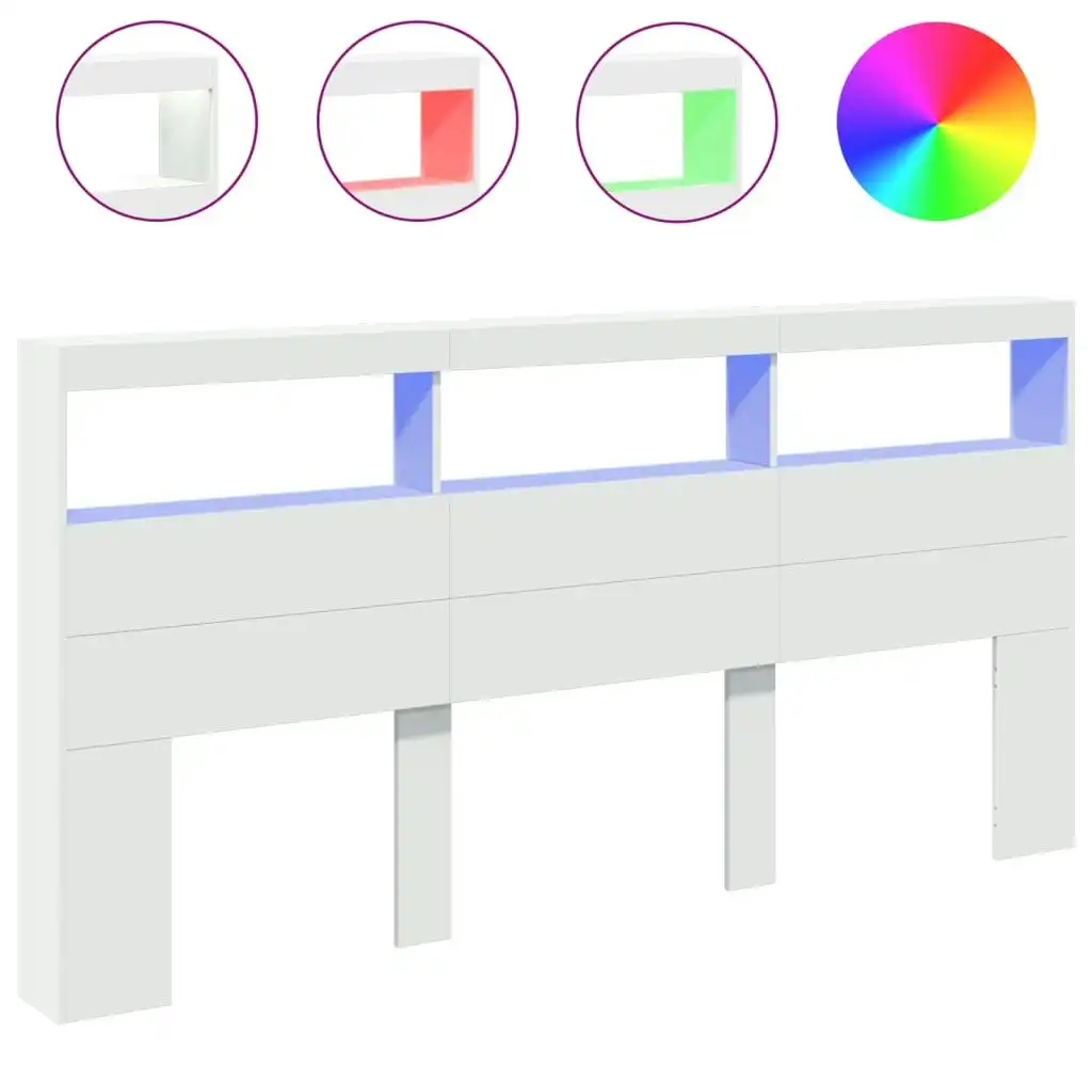 Headboard Cabinet with LED White 200x17x102 cm 839217