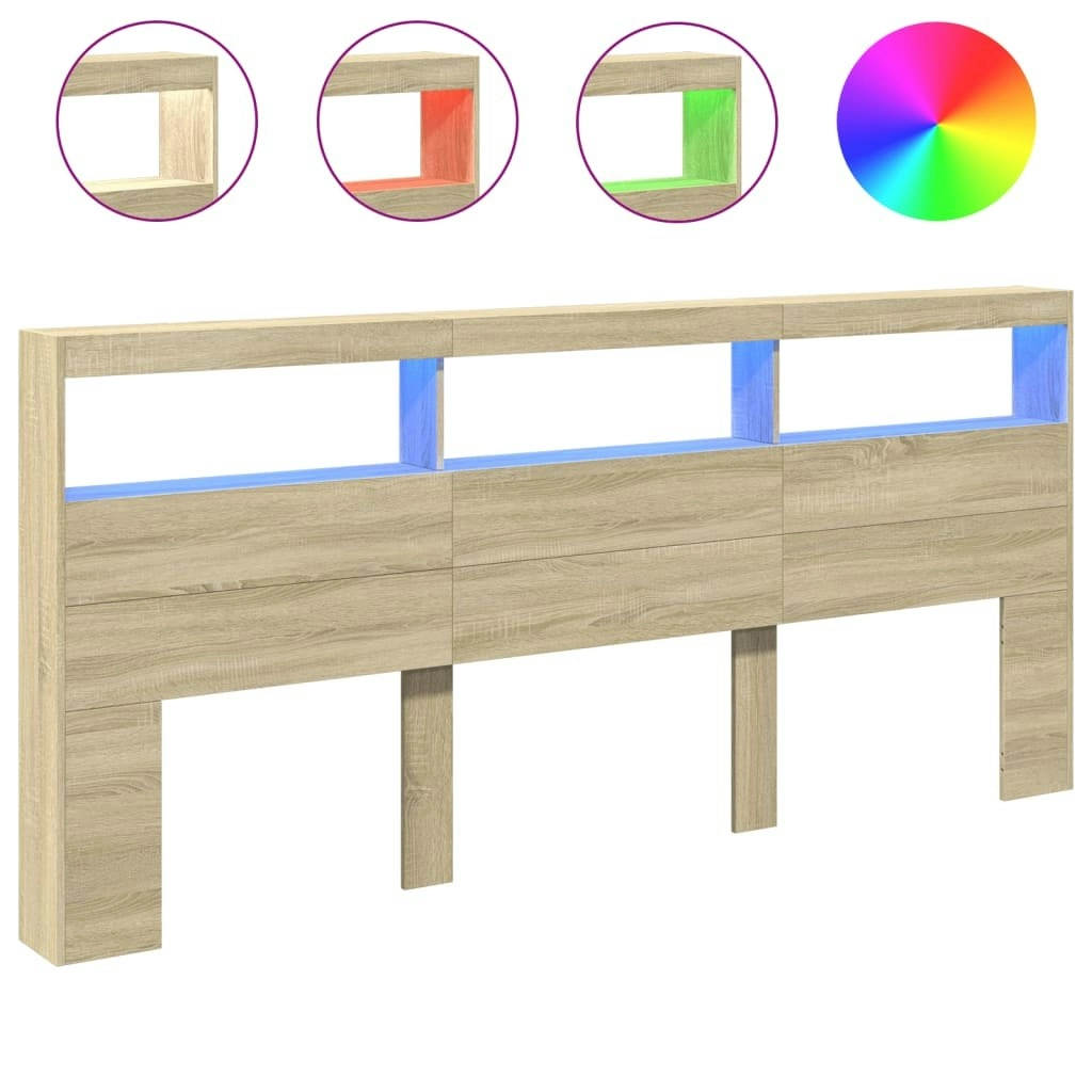 Headboard Cabinet with LED Sonoma Oak 220x17x102 cm 839226