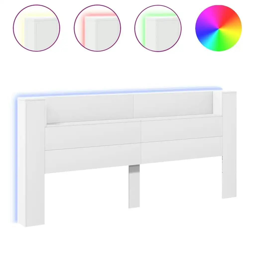 Headboard Cabinet with LED White 220x16.5x103.5 cm 839273