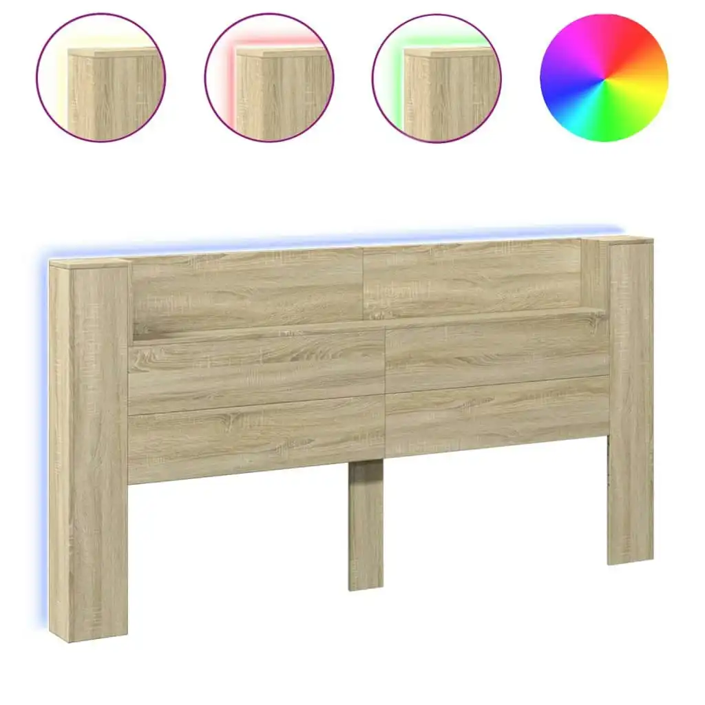 Headboard Cabinet with LED Sonoma Oak 200x16.5x103.5 cm 839268