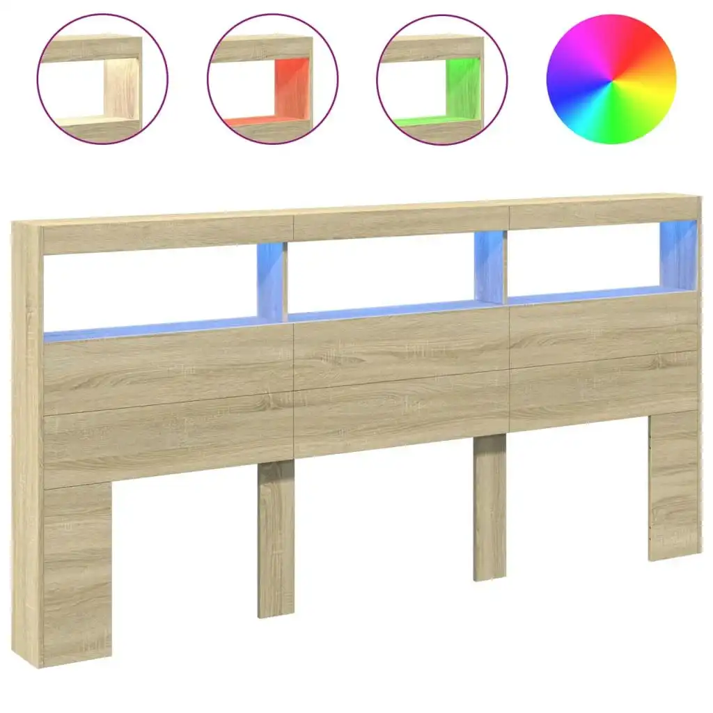 Headboard Cabinet with LED Sonoma Oak 200x17x102 cm 839219