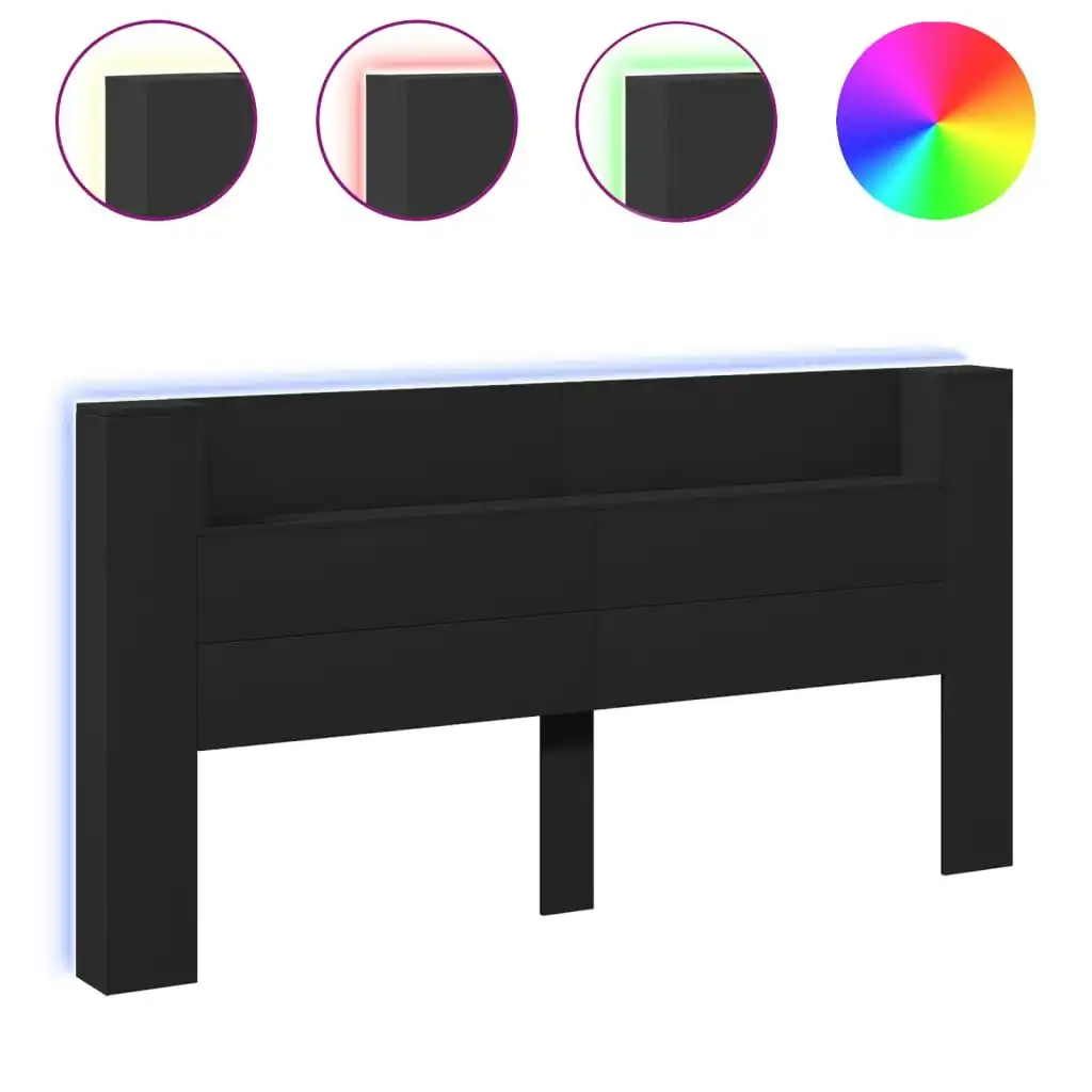 Headboard Cabinet with LED Black 200x16.5x103.5 cm 839267