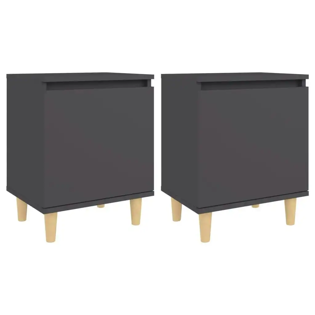 Bed Cabinets with Solid Wood Legs 2 pcs Grey 40x30x50 cm 805820