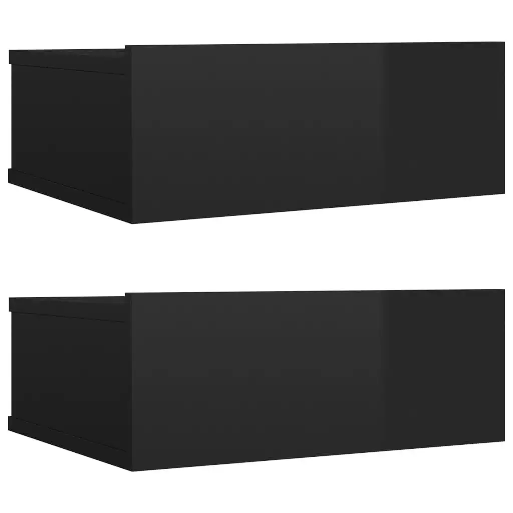 Floating Nightstands 2 pcs High Gloss Black 40x30x15 cm Engineered Wood 800321