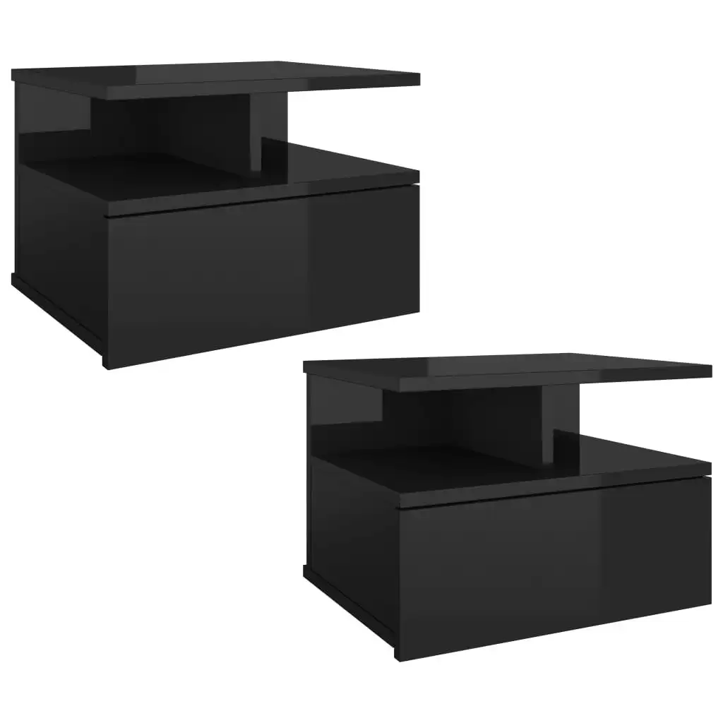 Floating Nightstands 2 pcs High Gloss Black 40x31x27 cm Engineered Wood 800420