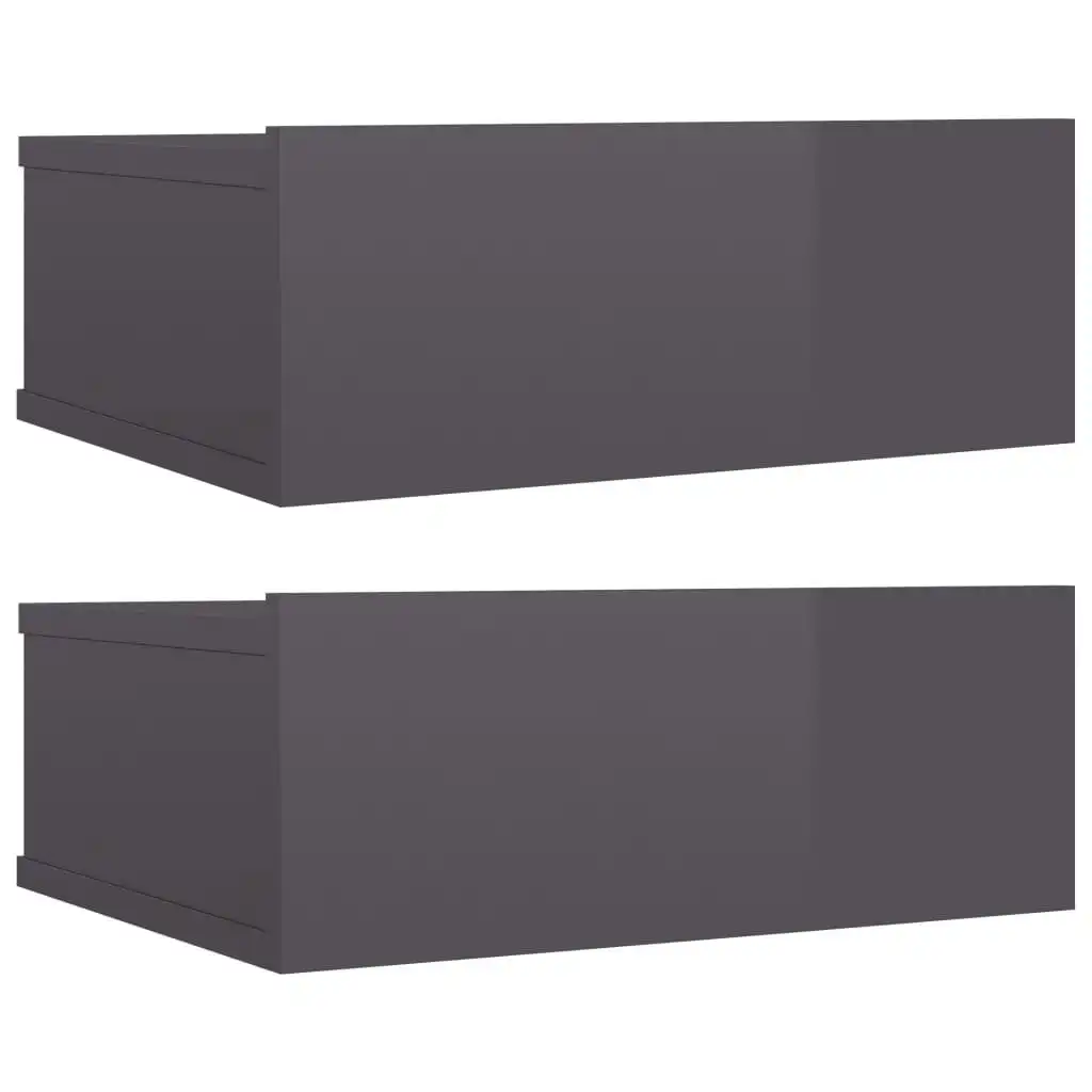 Floating Nightstands 2 pcs High Gloss Grey 40x30x15 cm Engineered Wood 800323