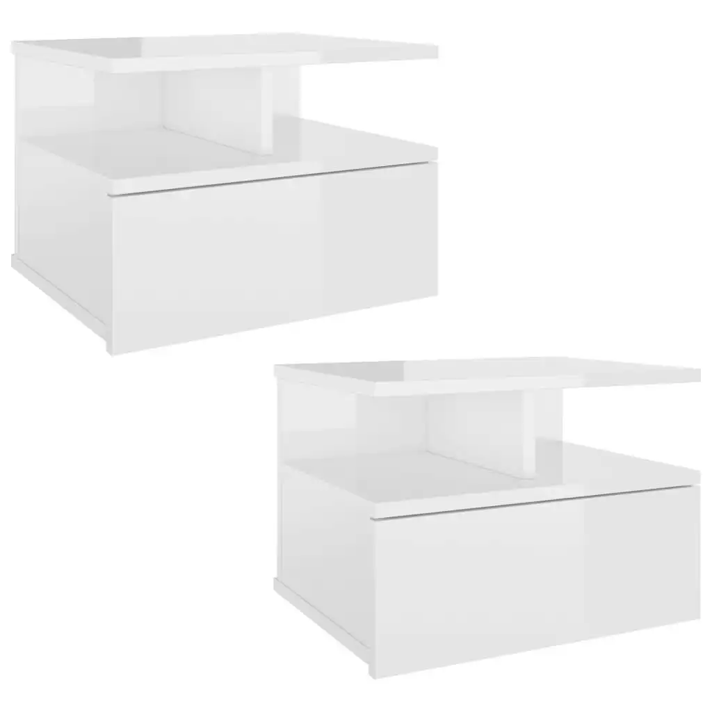 Floating Nightstands 2 pcs High Gloss White 40x31x27 cm Engineered Wood 800418